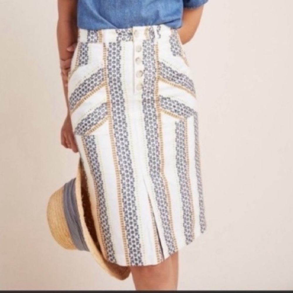NWT Anthropologie Quincy Embroidered Eyelet Button Fly Pencil Skirt Boho (113)